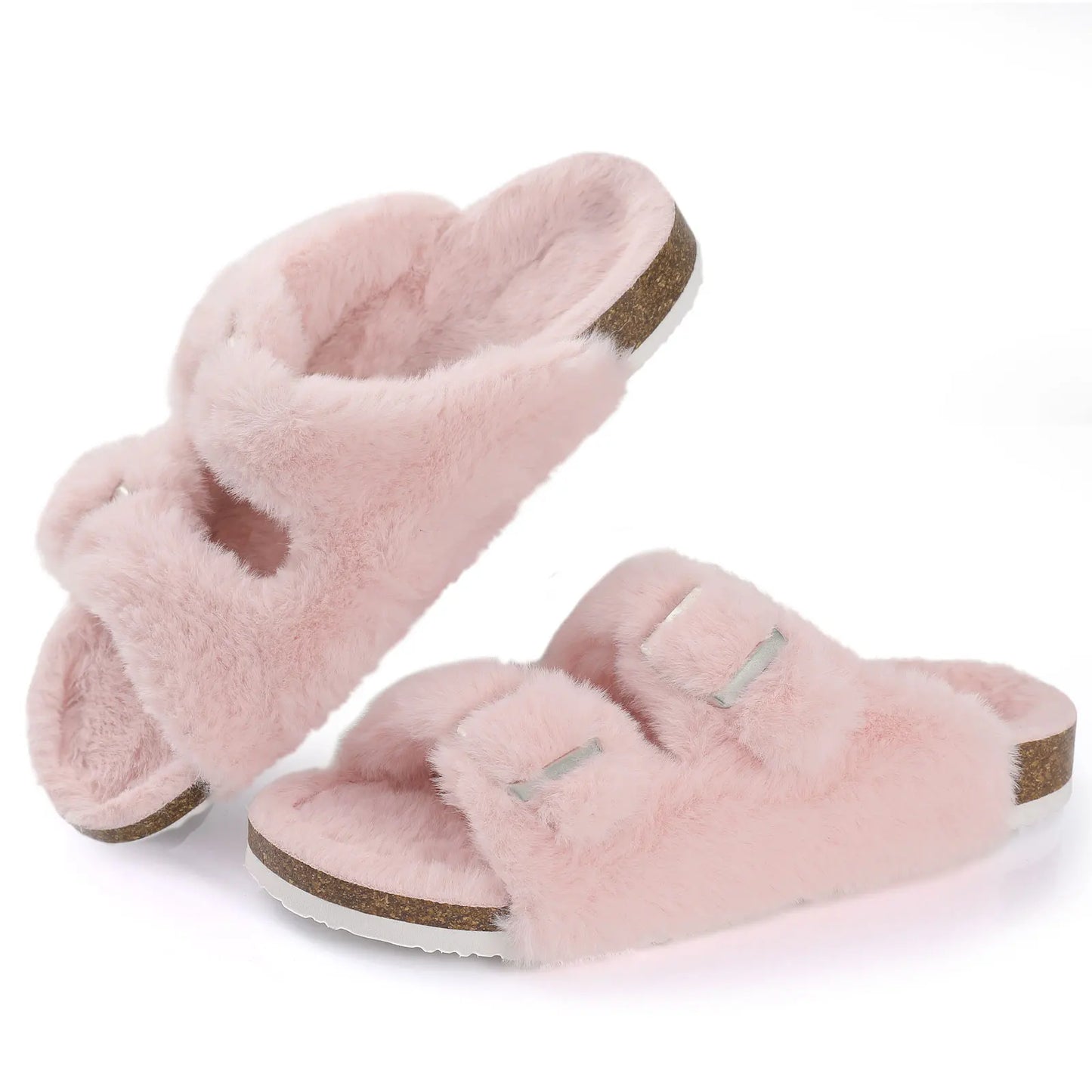 Fluffy Sandals Open Toe with Adjustable Buckle