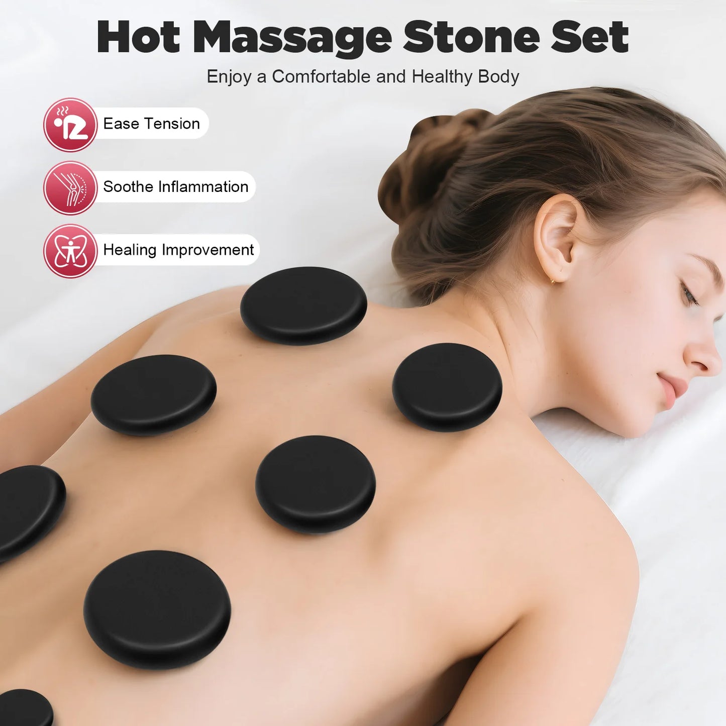 Professional Hot Stone Massage Kit 20pcs Natural Volcanic Basalt Stones