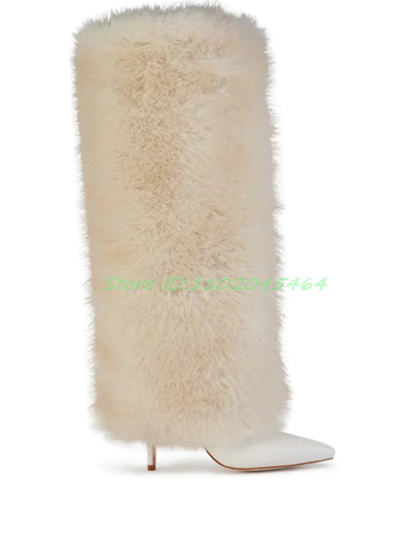 Sexy Fur Pointed Toe Knee High Boots