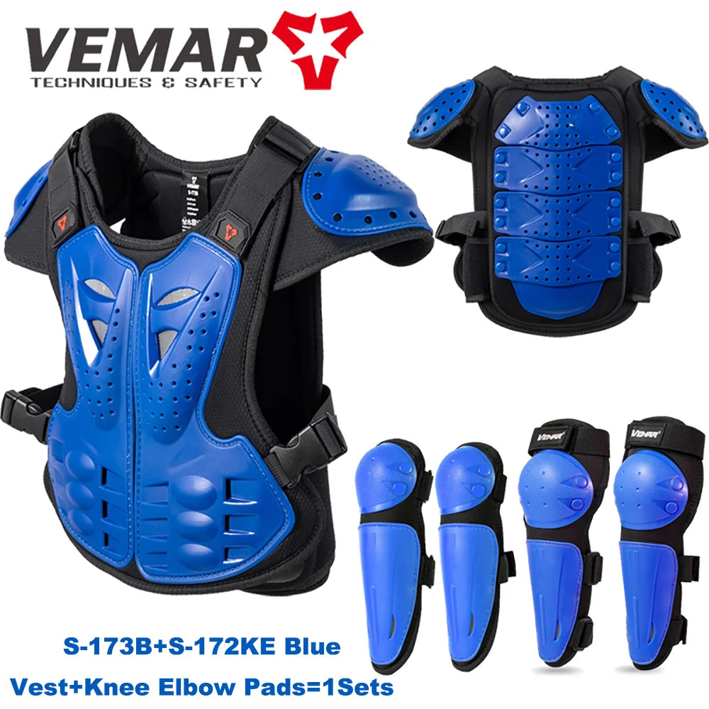 Motorcycle Armored Vest, Knee, & Elbow Pads Set for Children