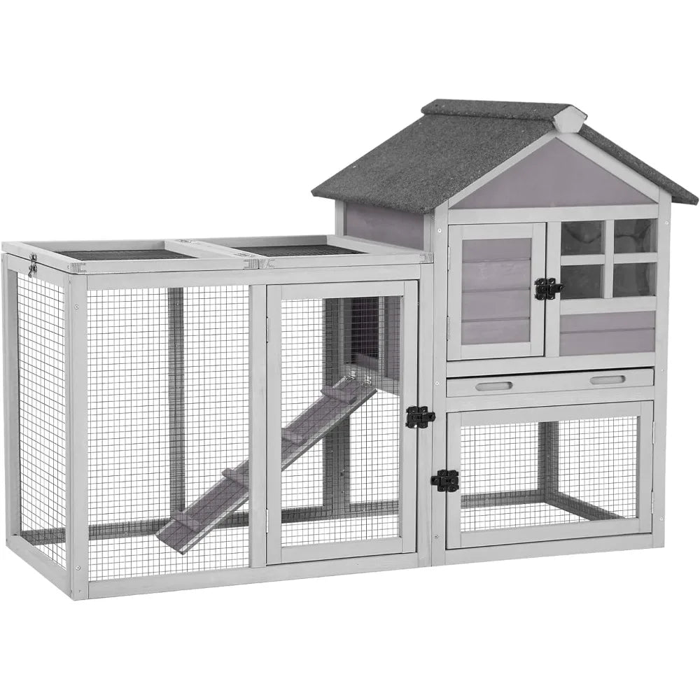 51.6''L Rabbit Hutch Outdoor Chicken Coop Pull Out Upper Tray