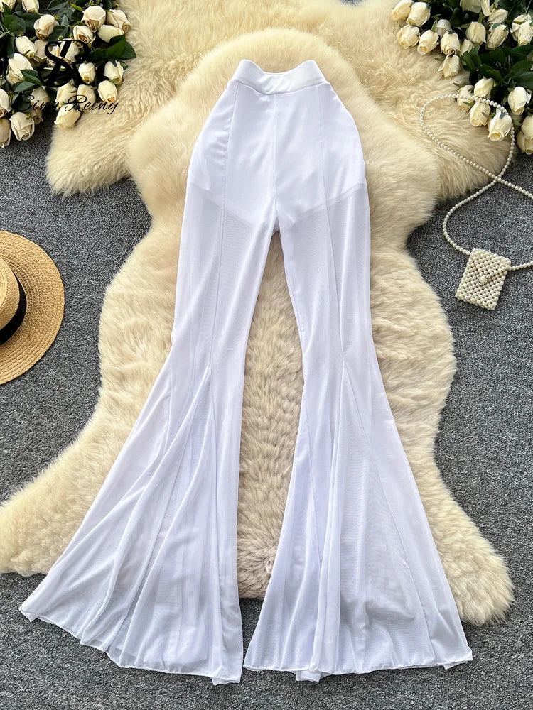 Sheer Mesh Stretchy Flare Pants