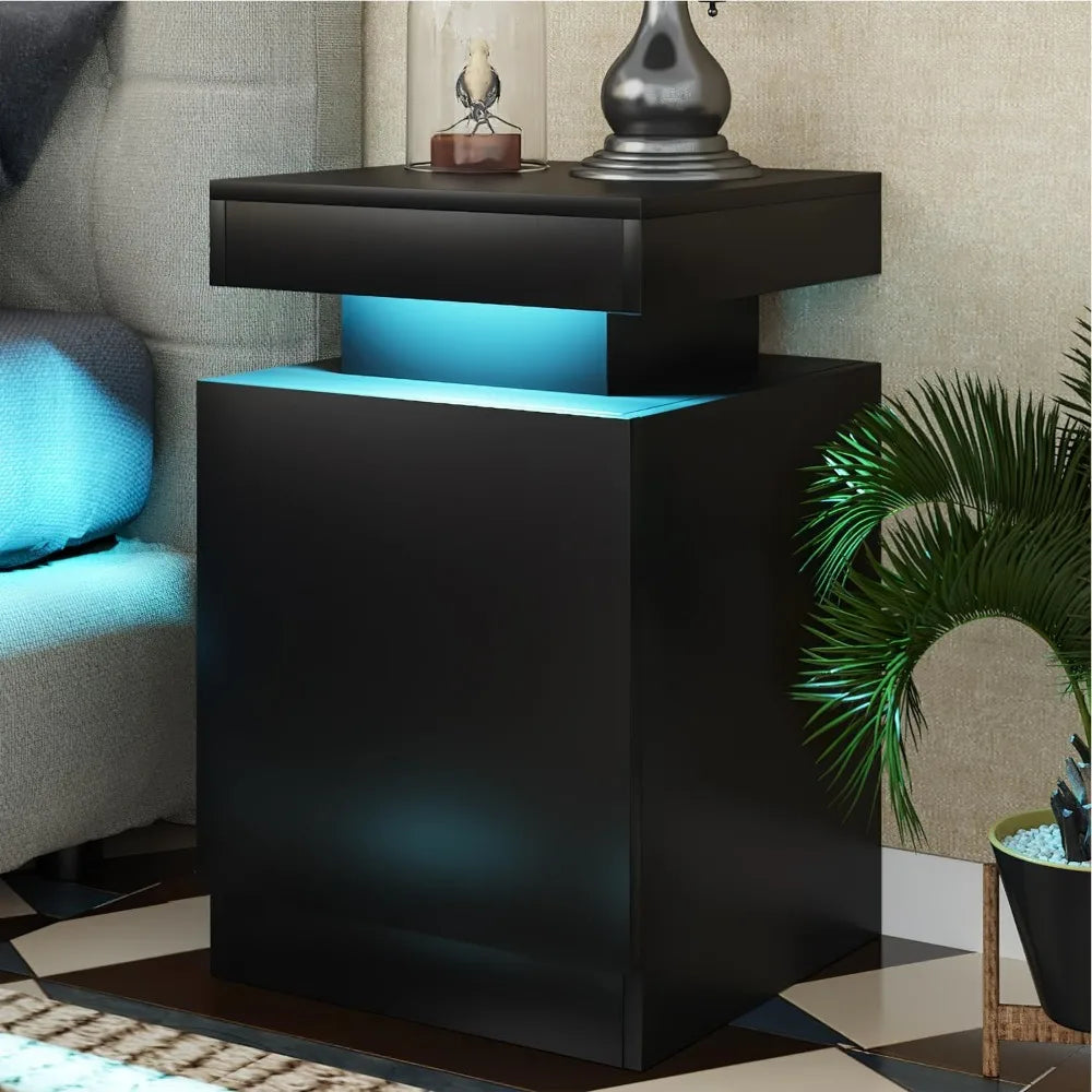 Set of 2 LED Lights Night Stands with Storage