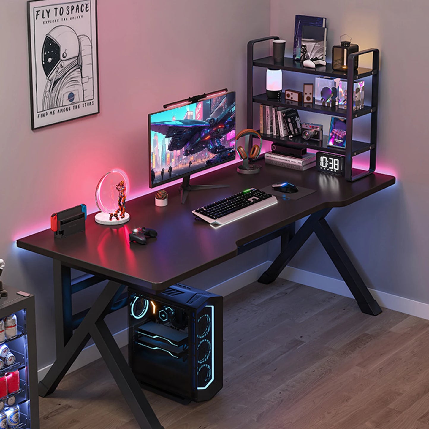 Ergonomic Computer Game Table with X-shaped Steel Legs