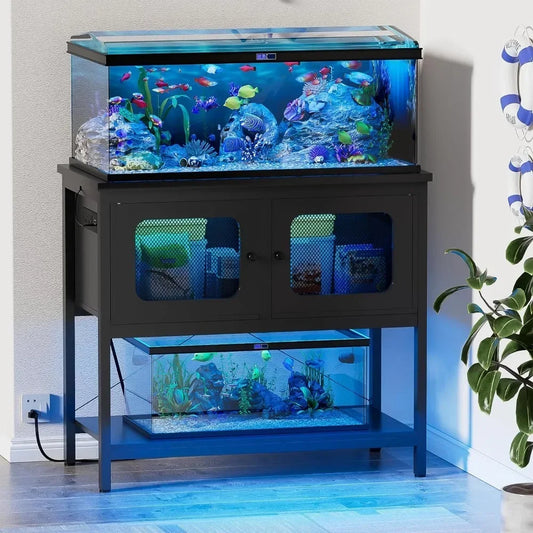 40 Gallon Fish Tank Stand with Power Outlets and Smart LED