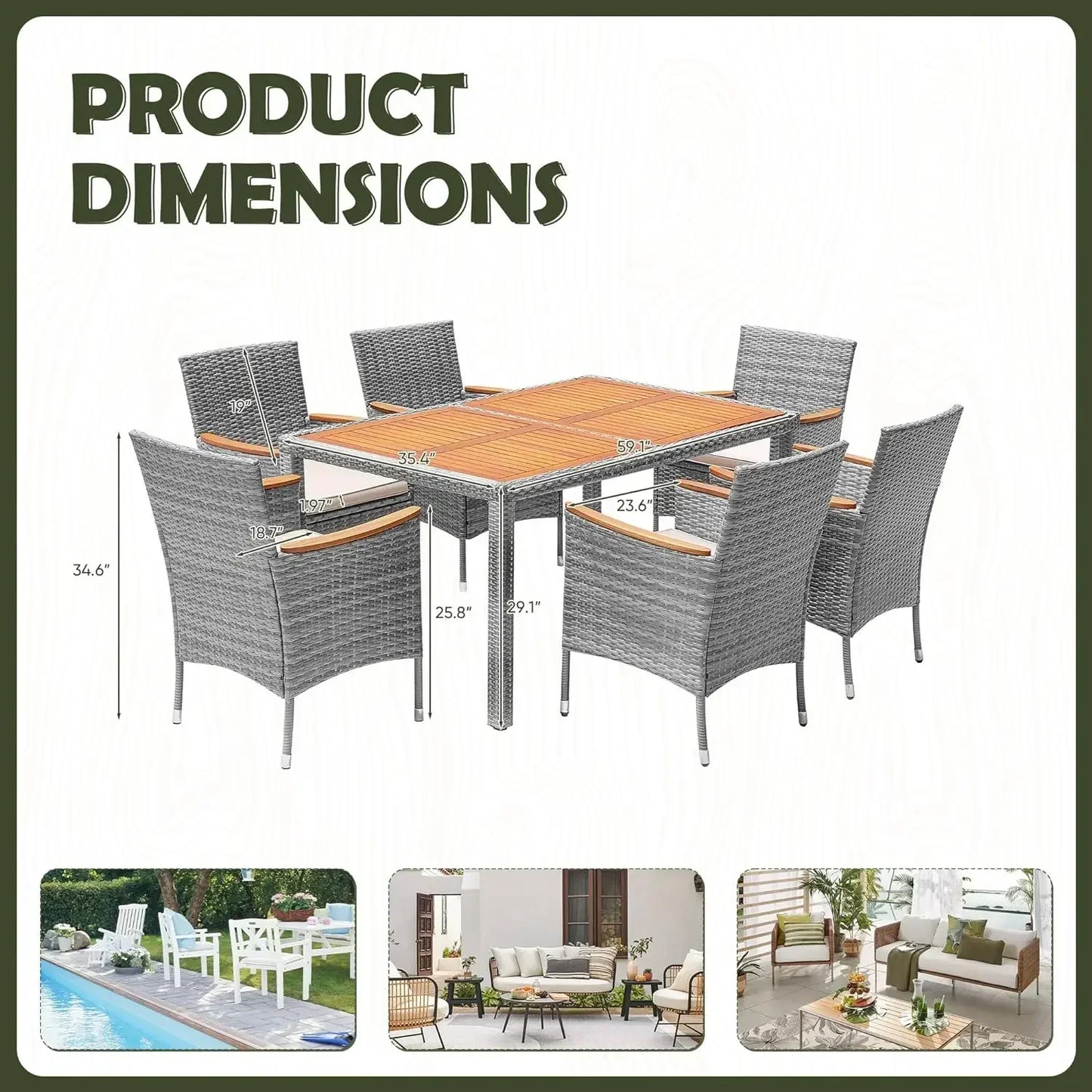 5/7/9 PCS Patio Conversation Set with Acacia Wood Top