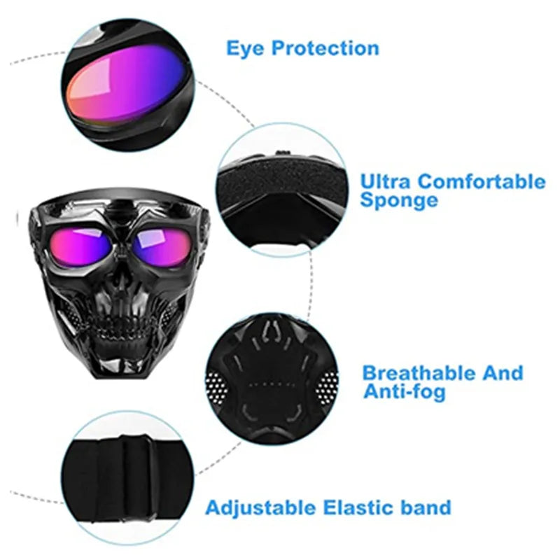 Cool Skull Motorcycle Face Mask with Goggles