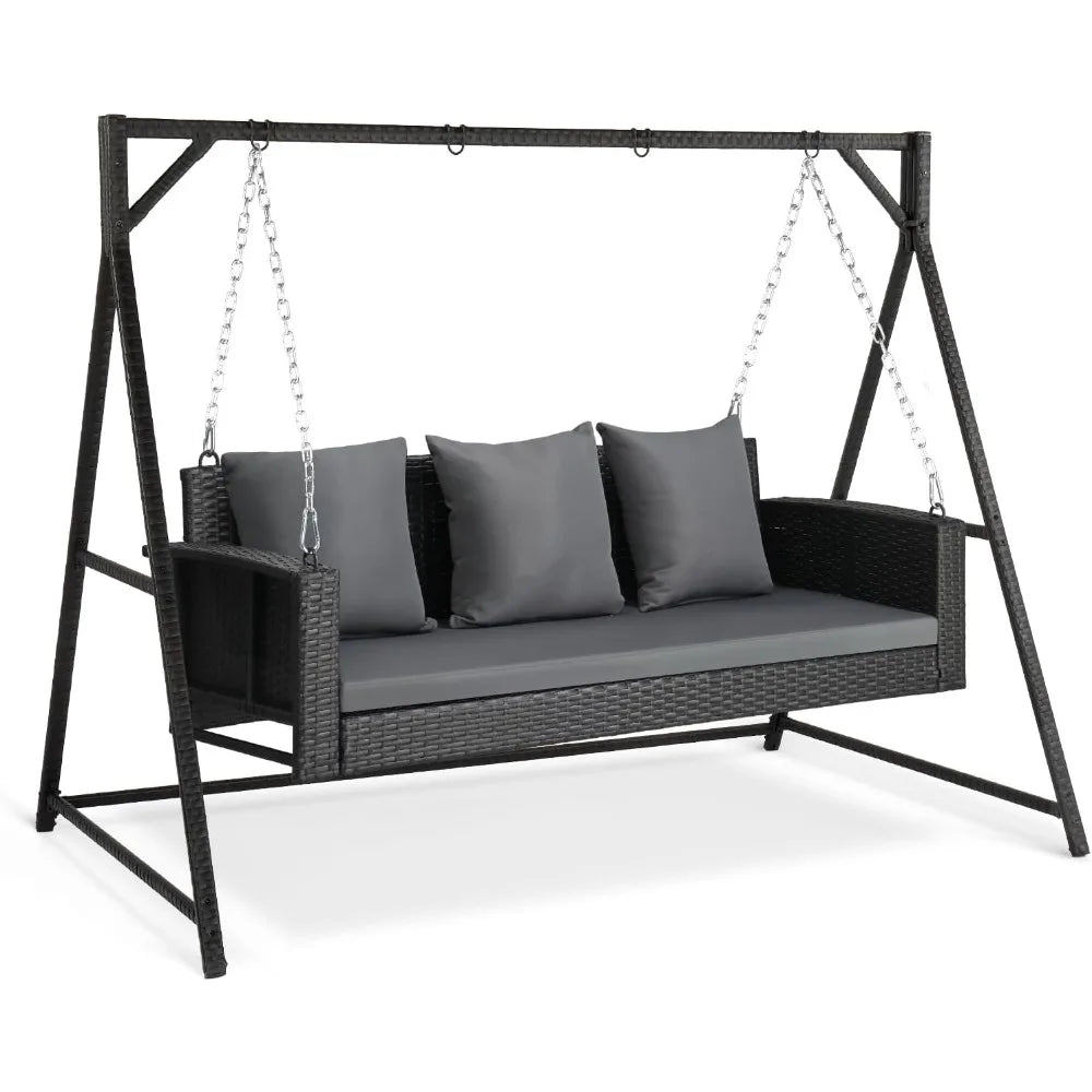 Outdoor Wicker Rattan Hanging Swing Set with Cushions