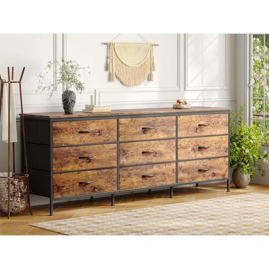 9 Drawer 63 Inch Dresser TV Stand for 55, 65, 70 Inch TV