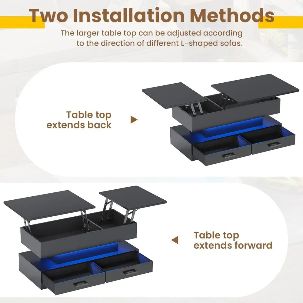40" Lift Top Coffee Table with Storage & LED Light