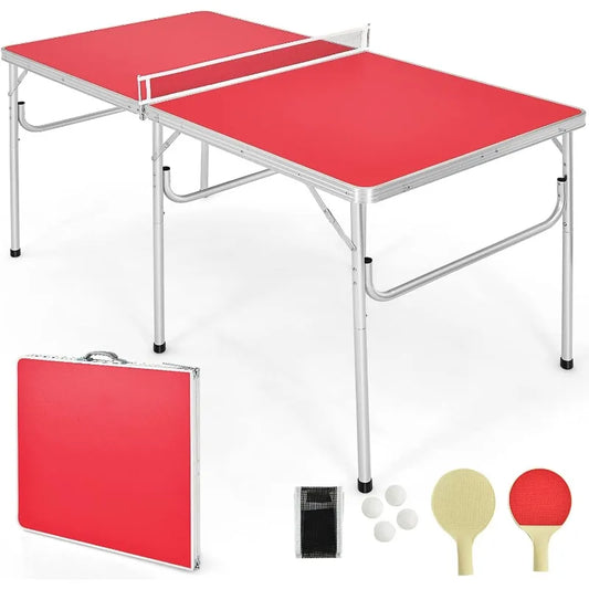 Foldable Table Tennis Table with Net, 2 Paddles, Ping Pong Balls,