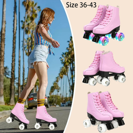 Pink PU Leather Roller Skates