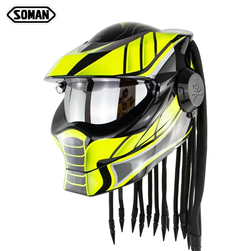 SOMAN Black Predator Full Face Retro Motorcycle Helmet