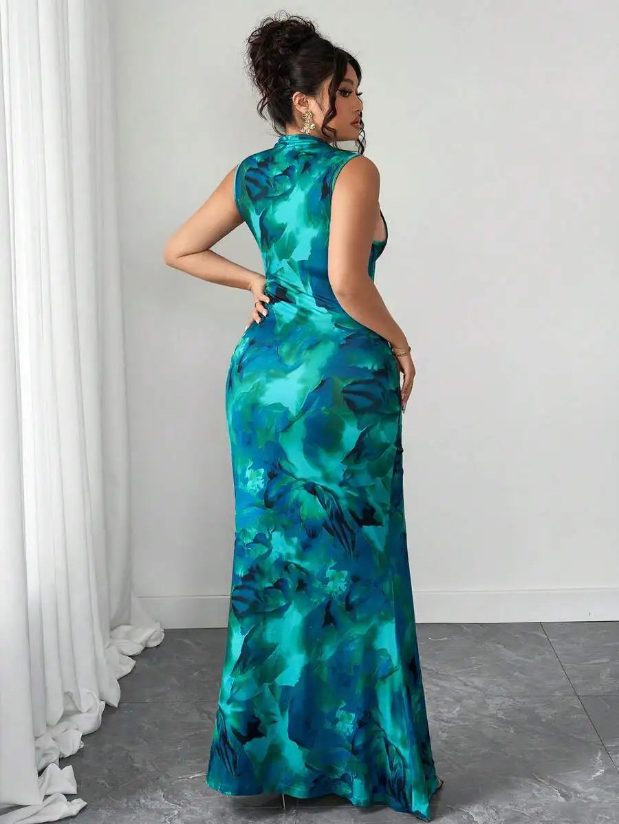 Floral Sleeveless Maxi Dress with Ruffle Hem