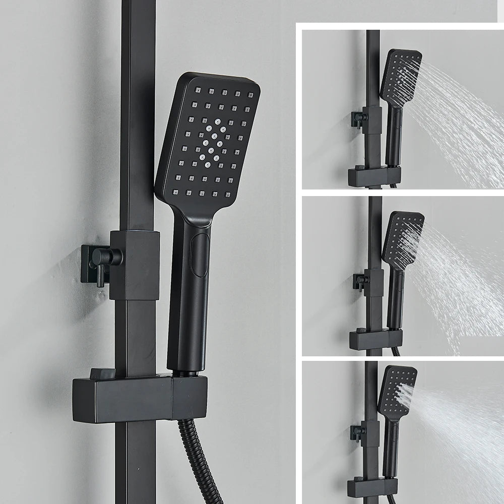 Black/Chrome Brass Bathroom Rainfall Shower