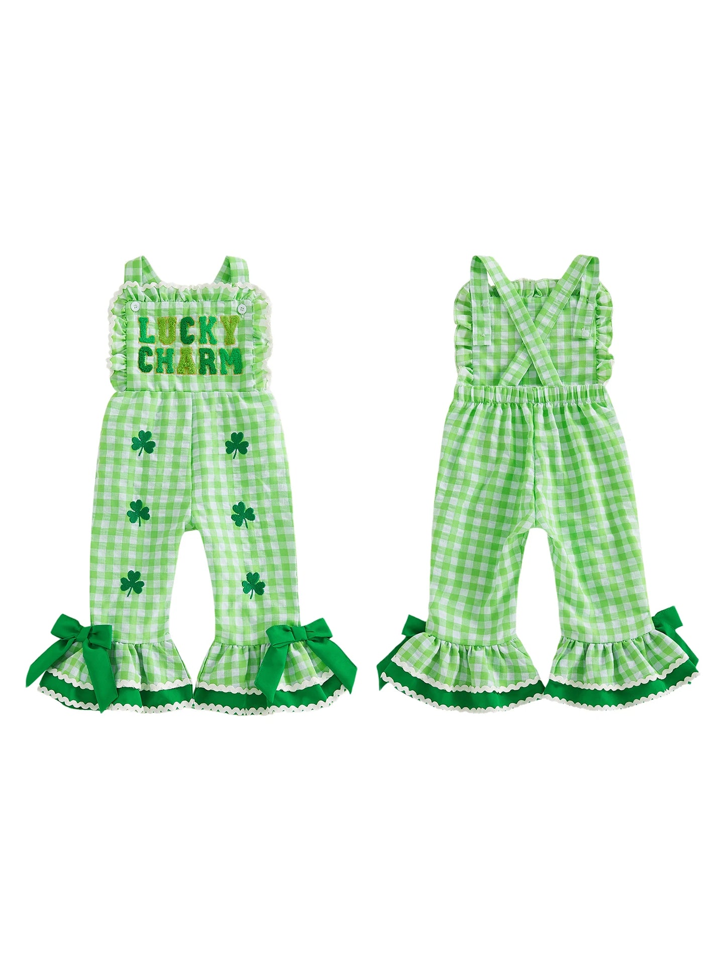 Adorable Green Romper Shamrock Print Sleeveless Jumpsuit