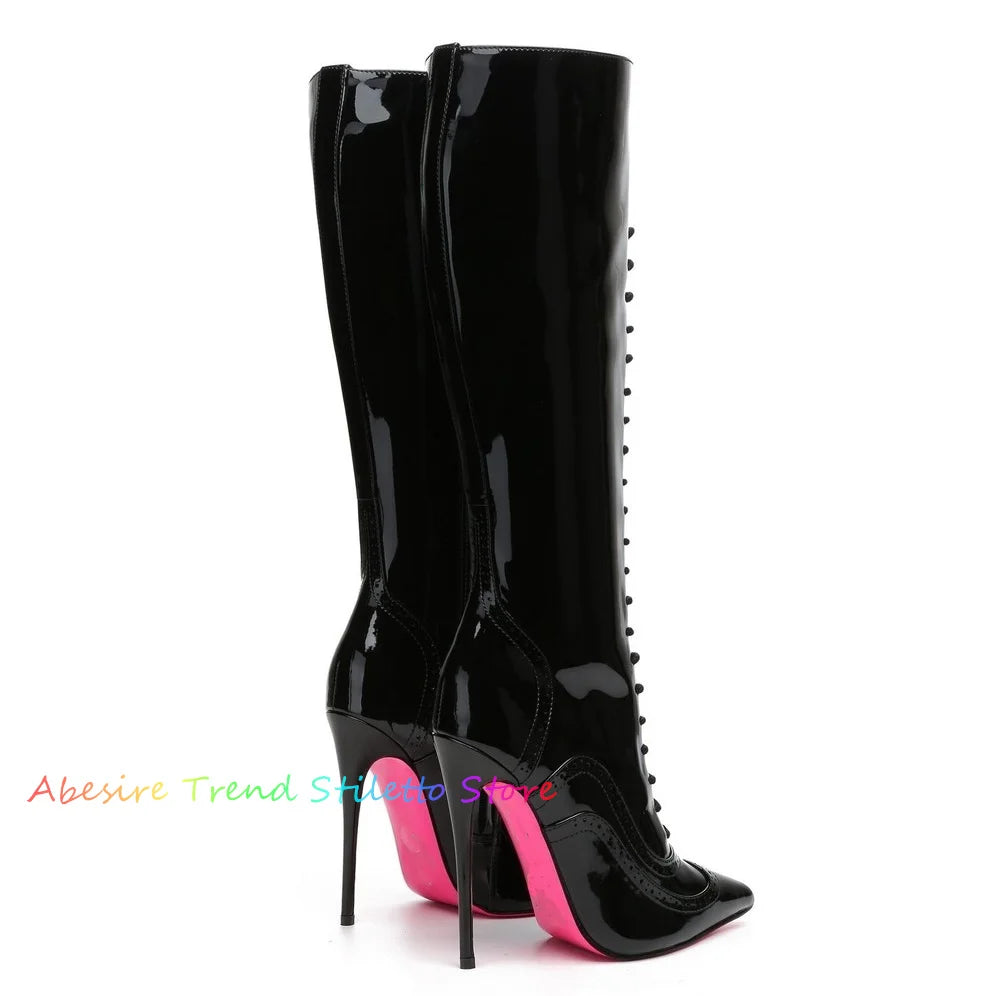 White Pointy Toe Lace Up High Heel Boots