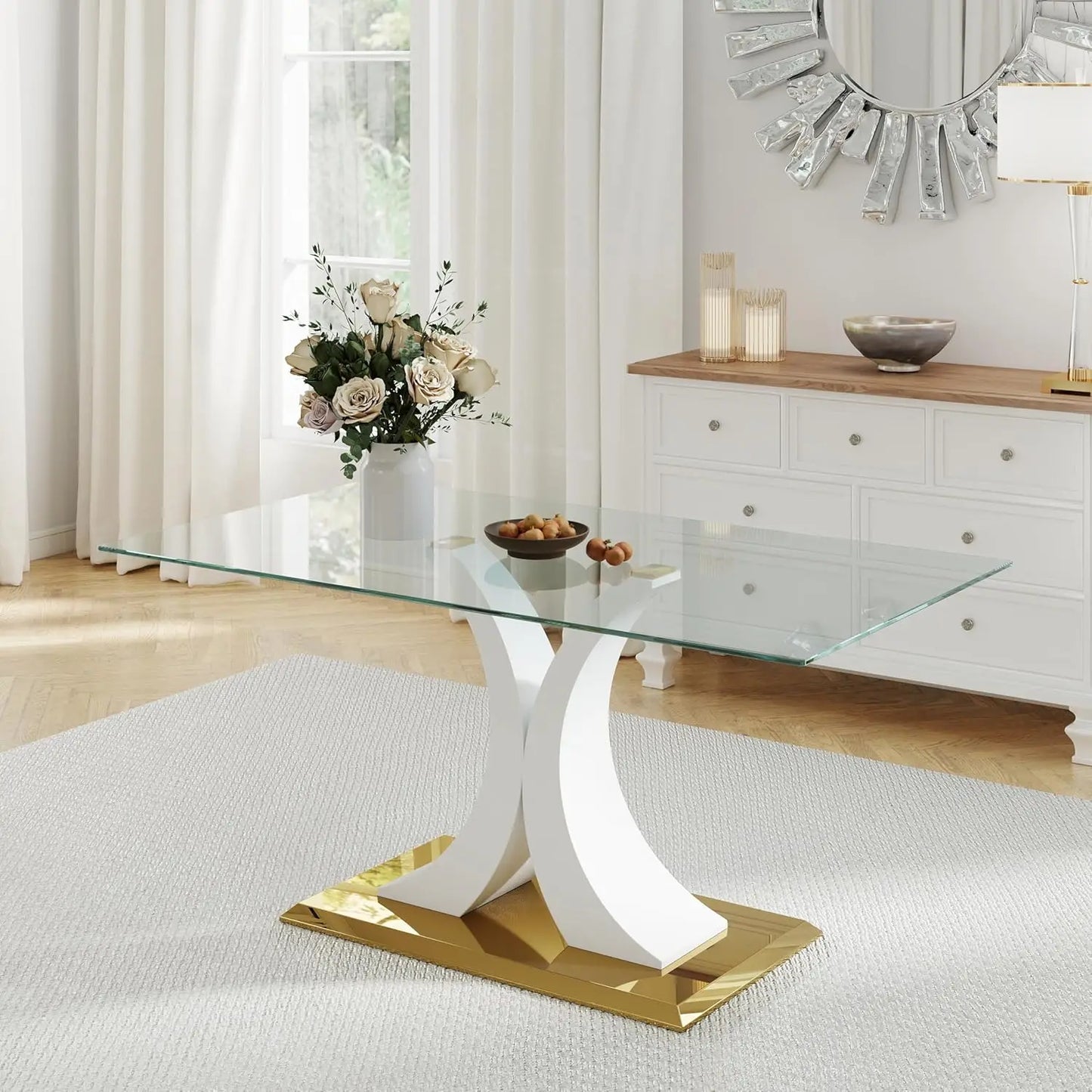 Modern Luxury Glass Dining Table For 4-6
