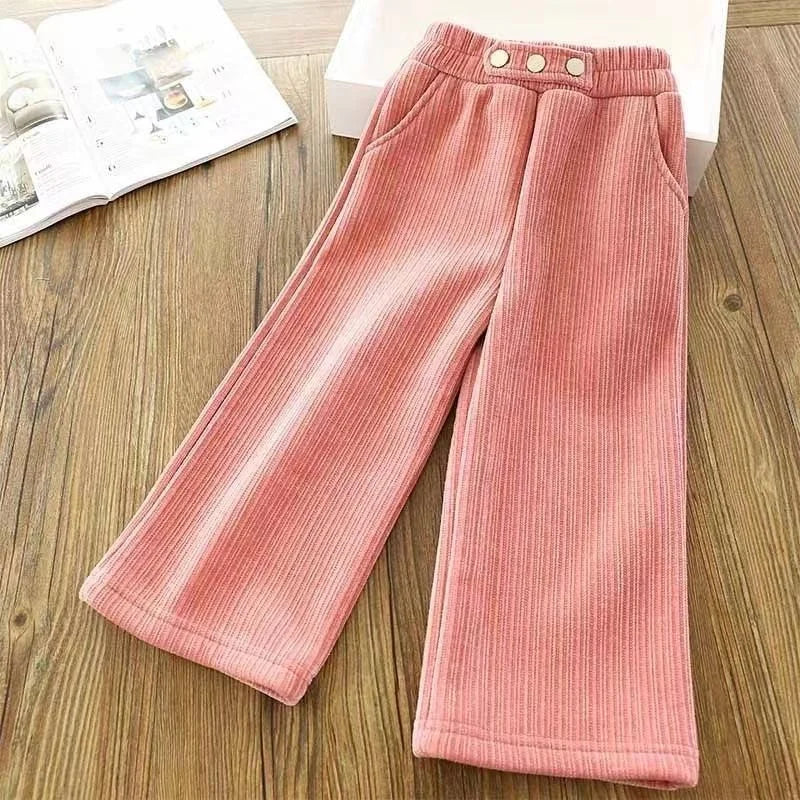 Girls Thick Wide Leg Velvet Warm Trousers