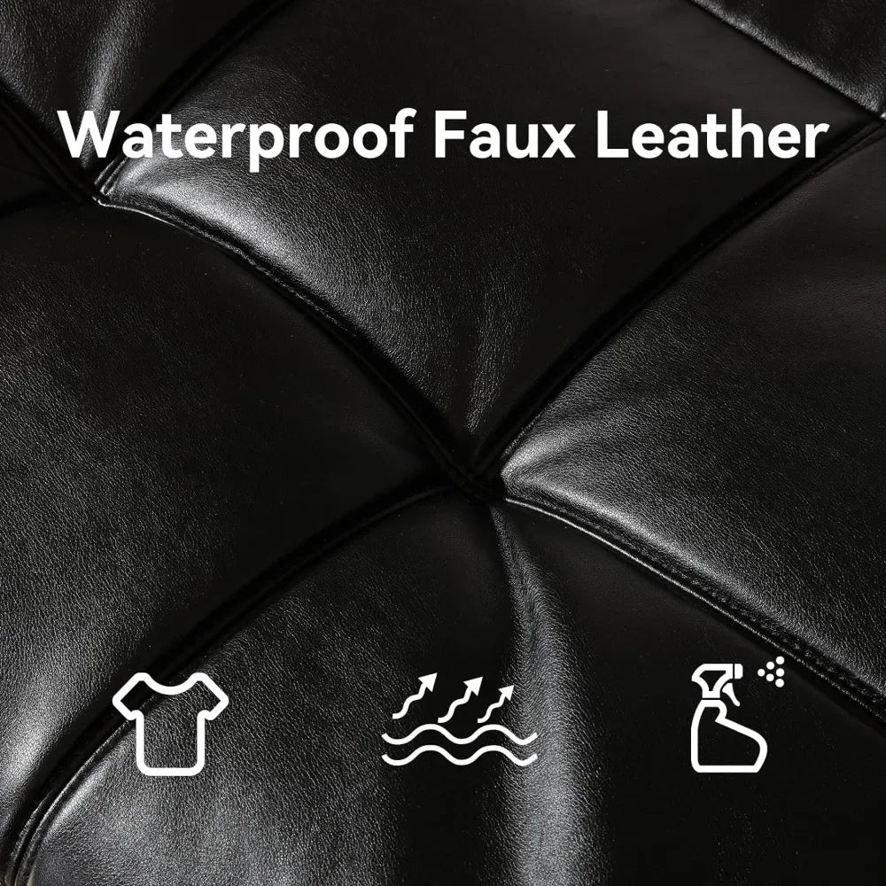 Convertible Futon Sofa Bed Memory Foam Black Leather
