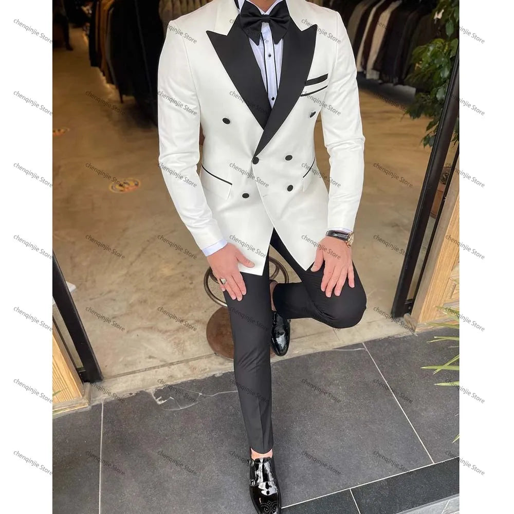 High Quality Men Suits Double Breasted Peak Lapel Slim Fit
