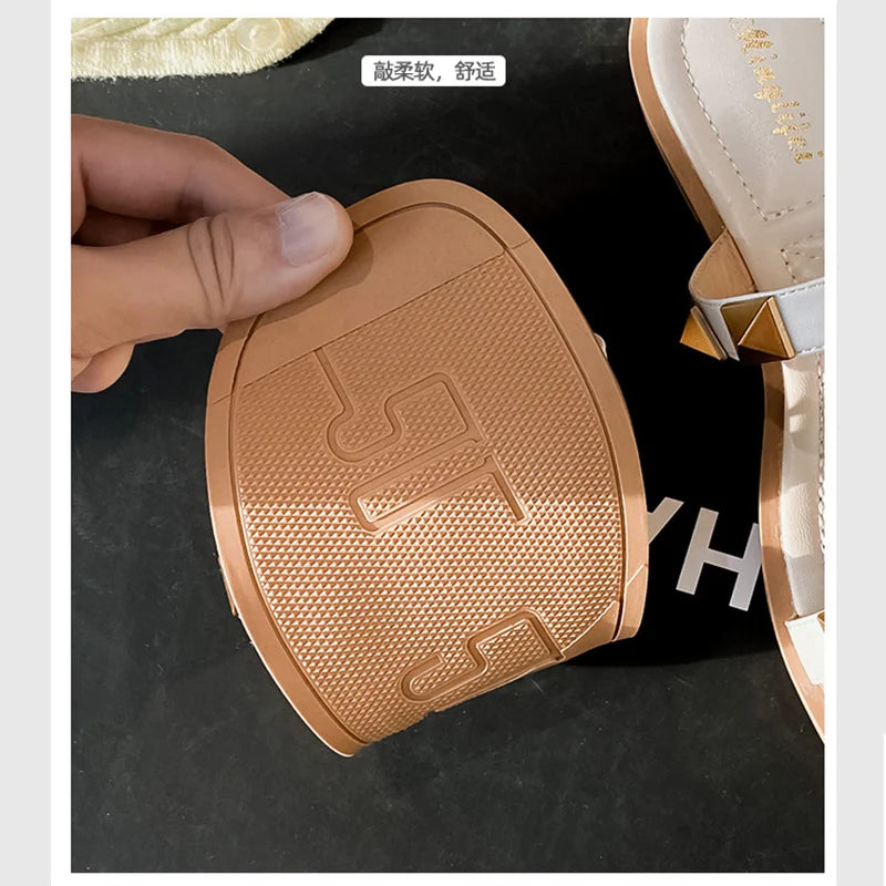Ladies Casual Slippers Fashion Rivet Design