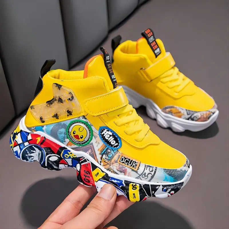 Size 26-36 Children Sports Sneakers Cartoon Graffiti Pattern