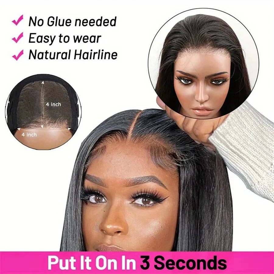 Smooth Straight Human Hair Ready To Wear Pre Cut 13x4 Lace Front Wigs