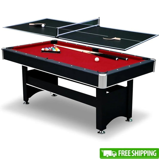 6 Ft Pool Table with Table Tennis Conversion Includes Billiard Balls Cues Paddles