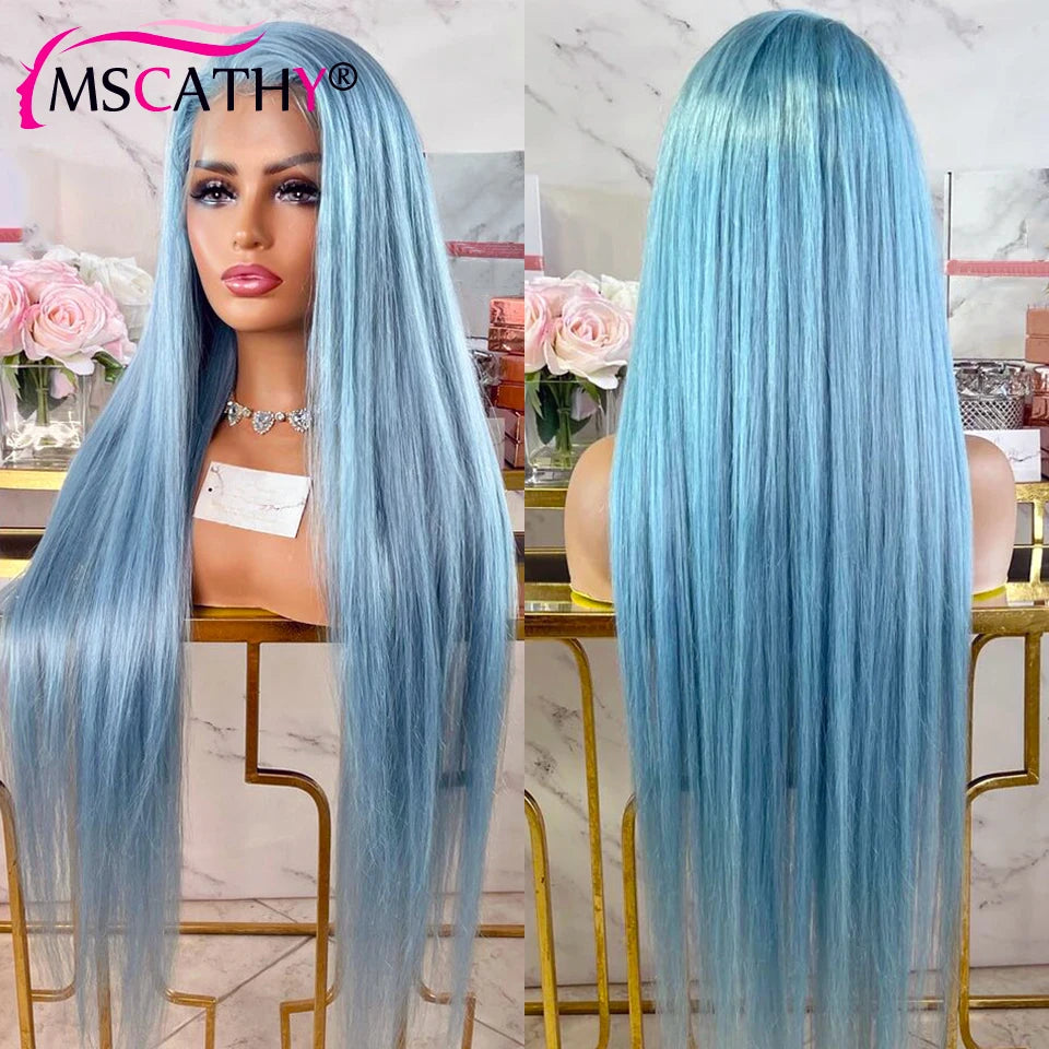 Blue Colored Lace Front Brazilian Human Hair Wigs