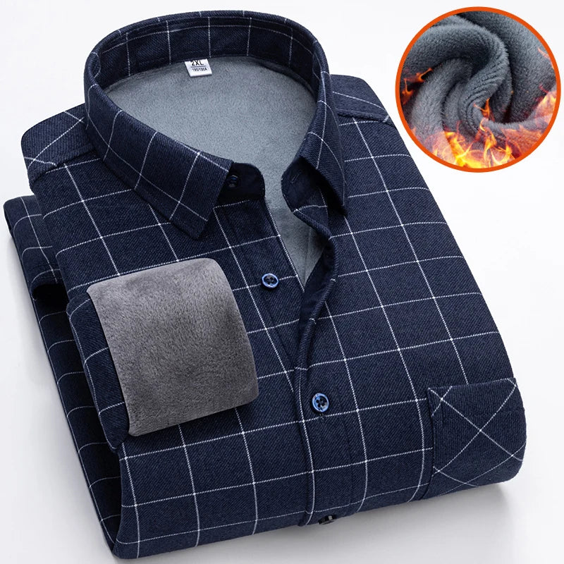 Men Business Plaid Shirt Long Sleeve