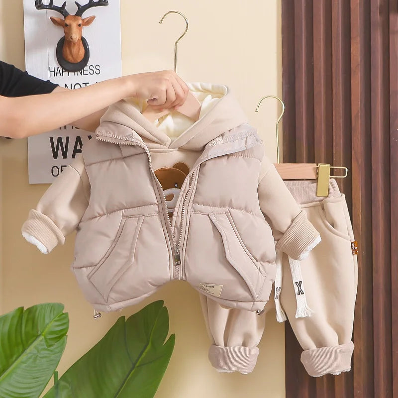 Hooded Cotton Coat Long Sleeve Set for Boys and Girls