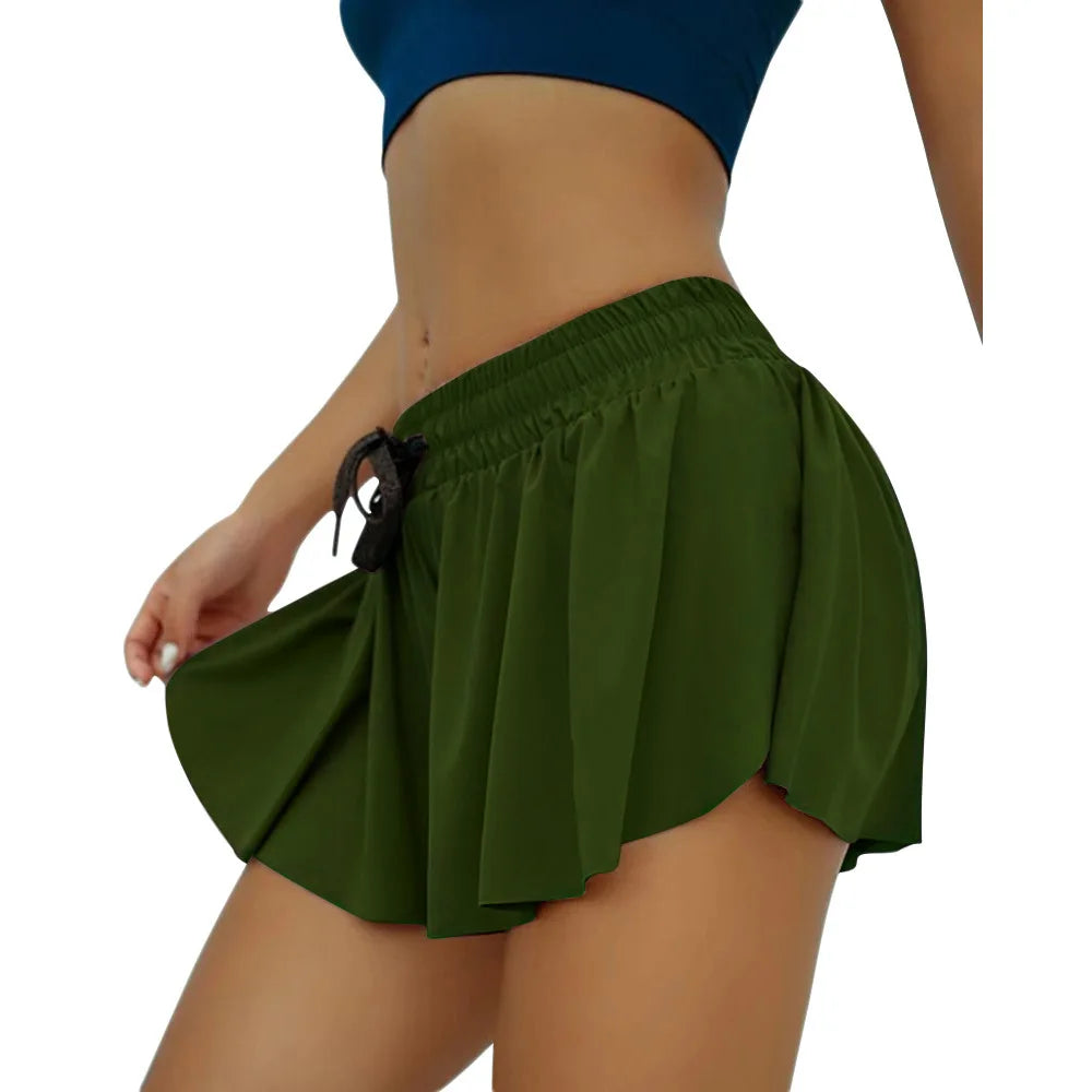 Women Solid Color Two Piece Sports Short Skirt