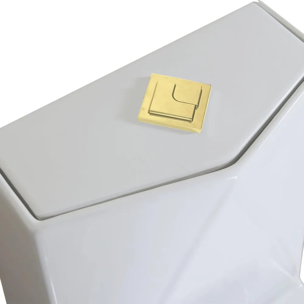 One Piece Toilet With Gold Button Elongated Rectangle White