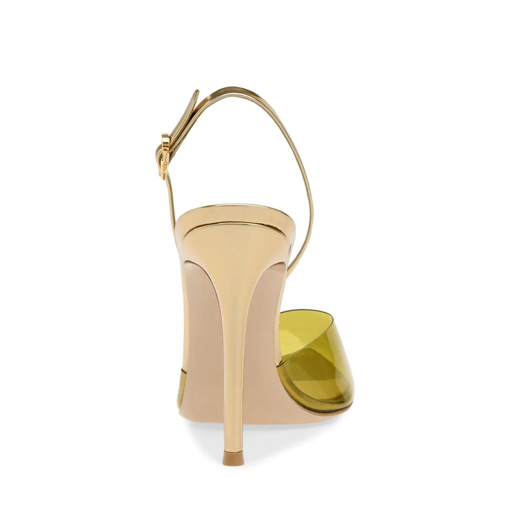 Gold Clear PVC Slingbacks Pumps