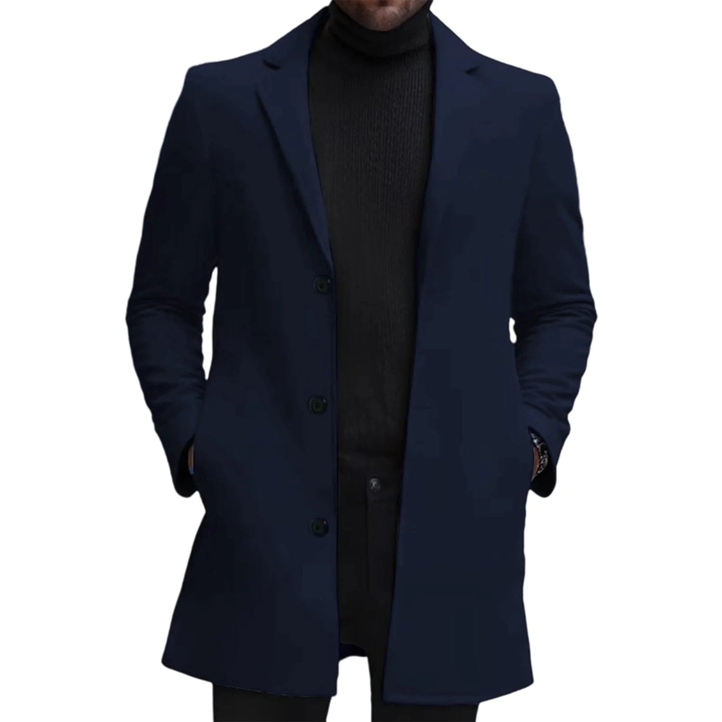 Wool Blend Pea Coat with Lapel Collar and Single Button Closure