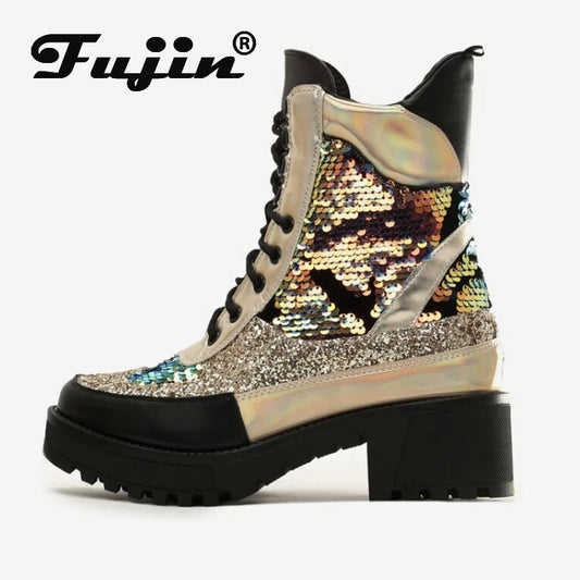 Fujin Winter Boots Platform Square Heel Shoes