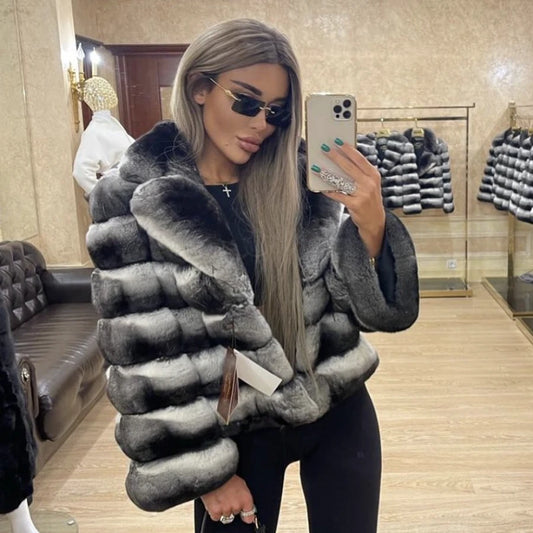 Winter Coat Ladies Long Chinchilla Jacket