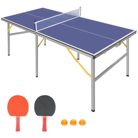 6-foot Foldable Table Tennis Set with Net, 2 Table Tennis Paddles and 3 Balls