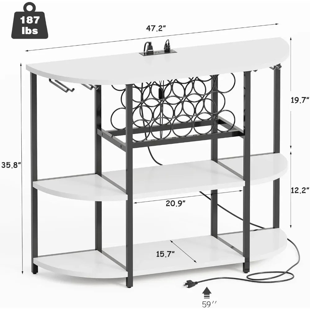 Bar Cabinet with Lights and Outlet 4-Tier Storage