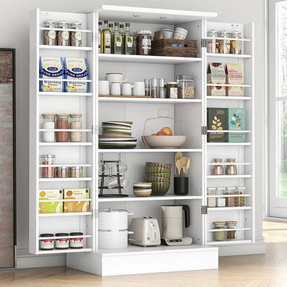 Freestanding Kitchen Pantry Cabinet with Doors and Adjustable Shelves