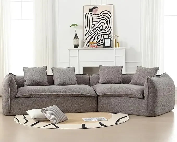 Curved Boucle Modern Sectional Sofa Cloud Deep Seat Couch