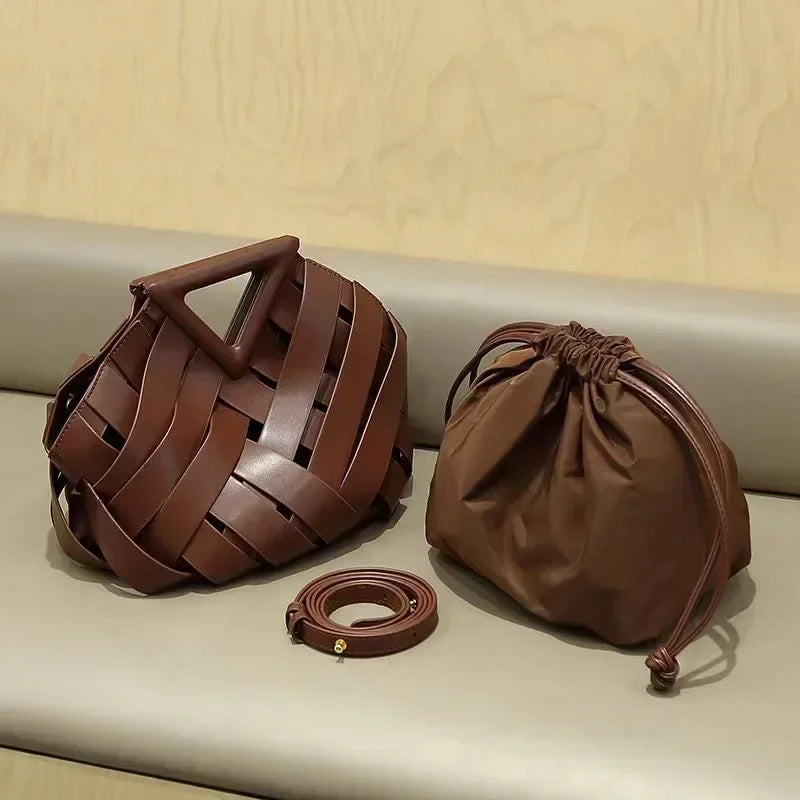 High Fashion Top-Handle Woven Shoulder Bag