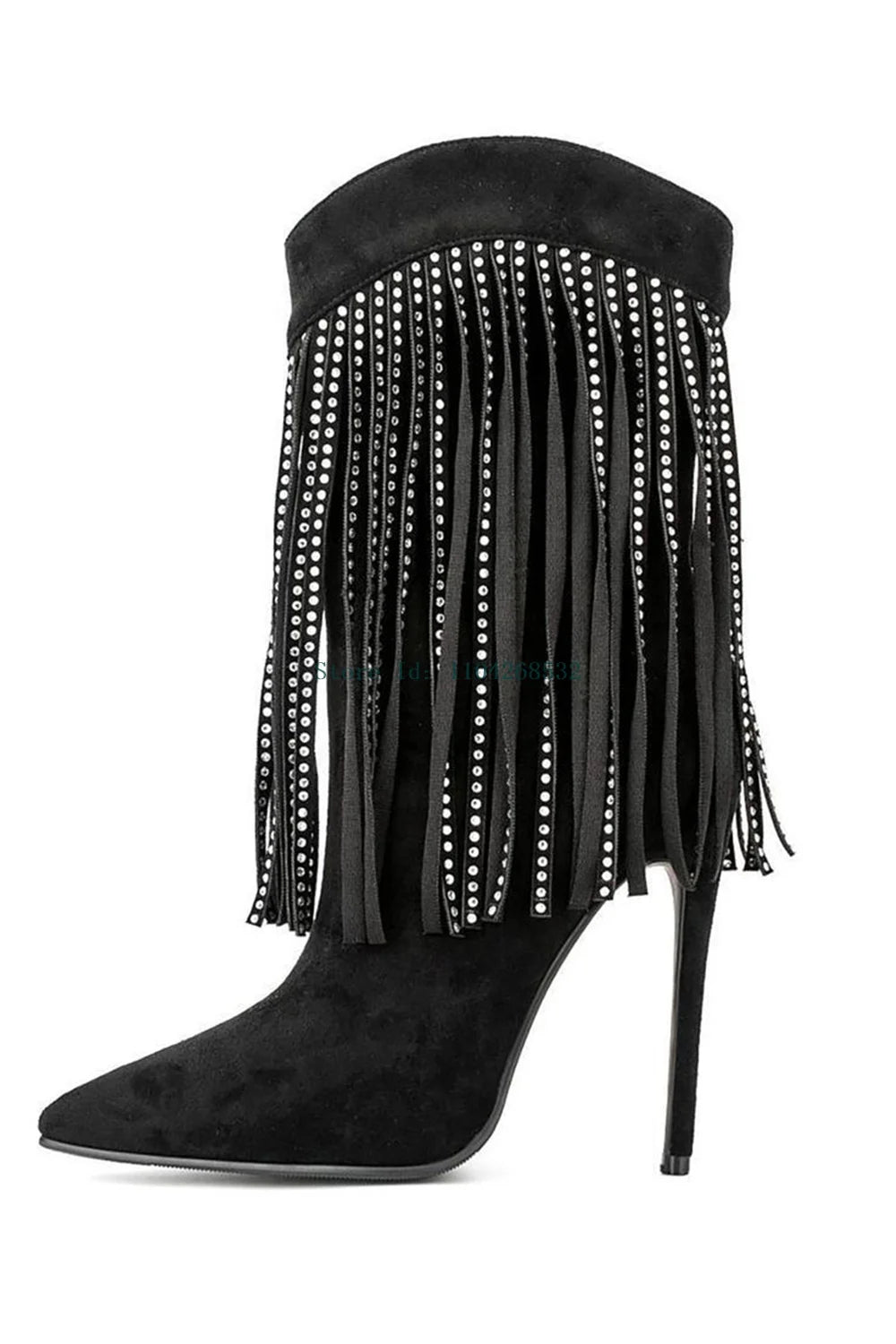 Crystal Rhinestone Tassel Ankle Boots Sexy Pointed Toe Stiletto