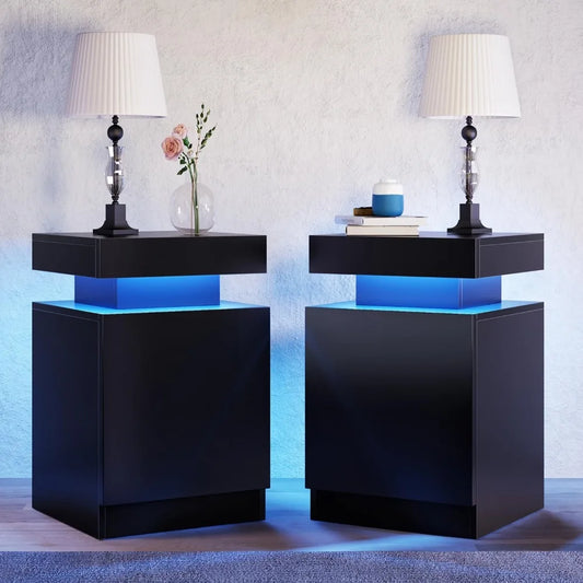 Set of 2 LED Lights Night Stands with Storage