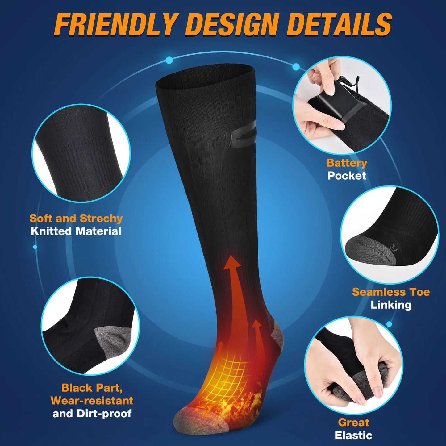 Electric Heated Socks with Adjustable 3 Temperature Settings