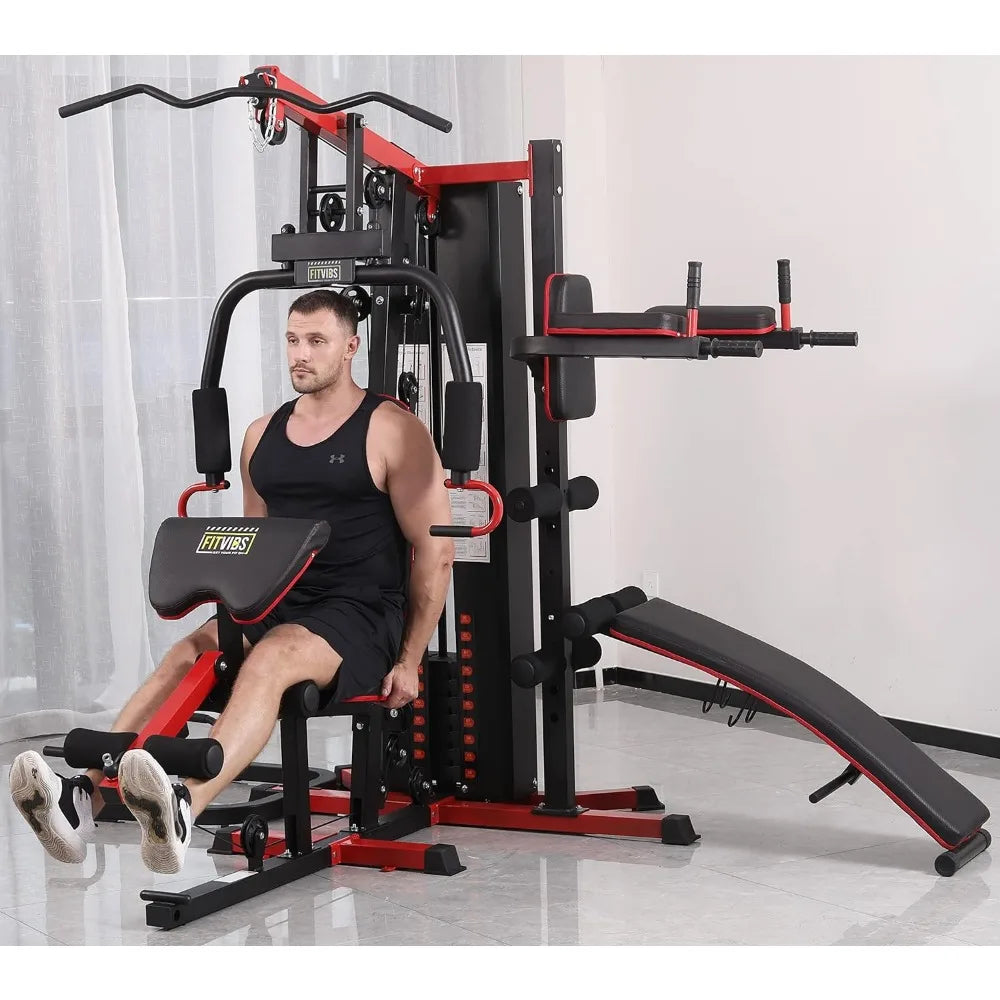 Multifunctional Home Gym System with Leg Extension and Preacher Curl