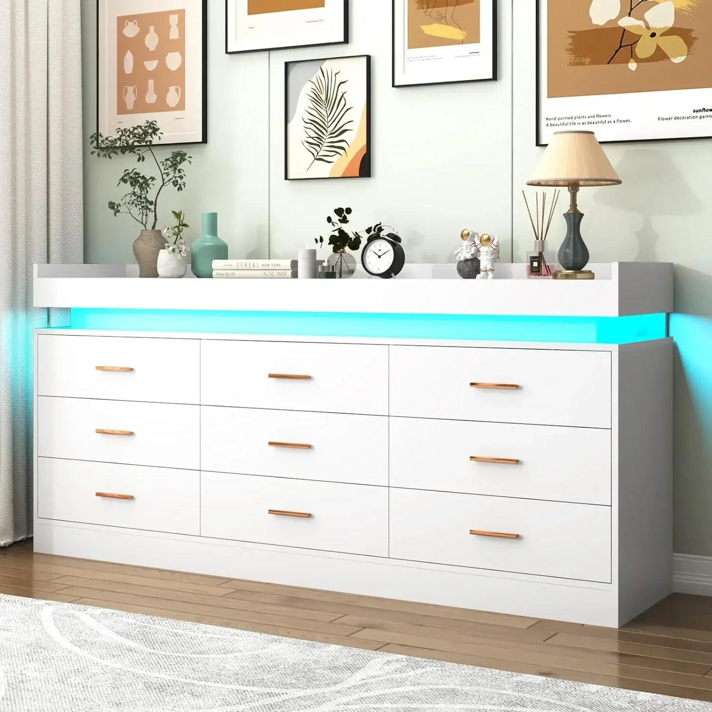 Modern Dresser with LED Wide Drawer Organizer
