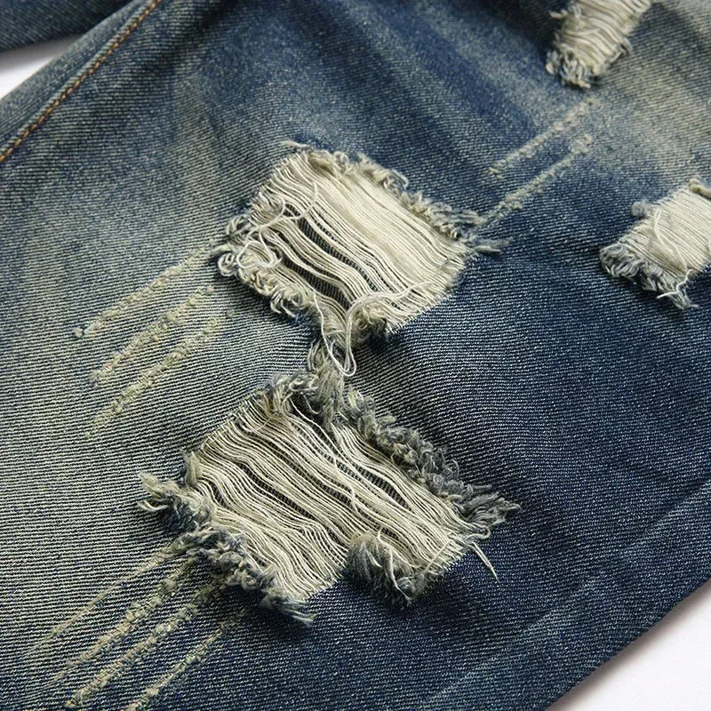 Street Wear Distressed Straight Jean Shorts