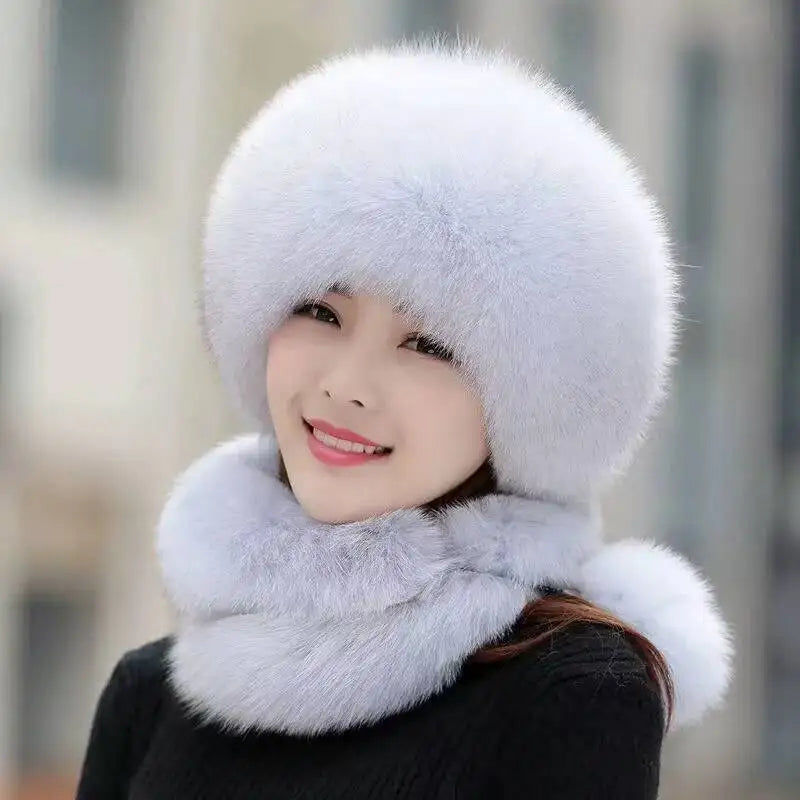 Fluffy Hat Women's Hooded Scarf Imitation Fur Fox